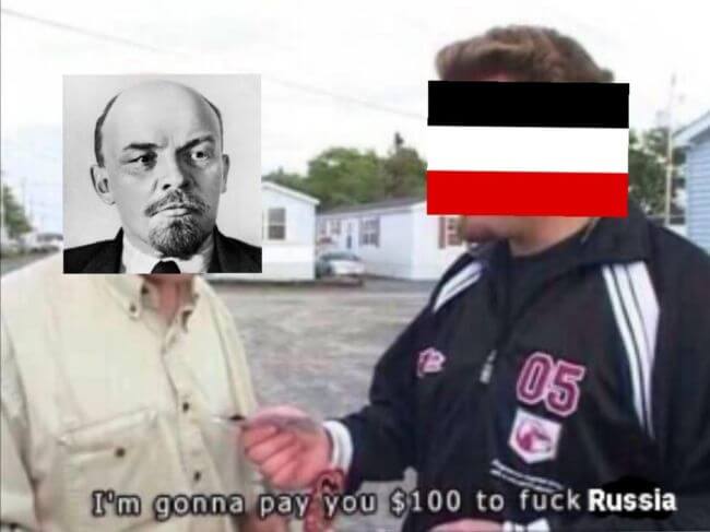 Lenin negotiating with the Germans